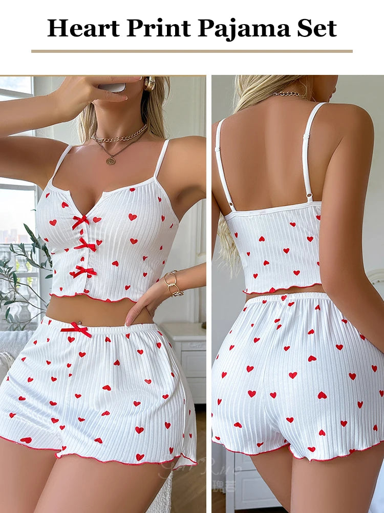 Silk pajama set with heart print
