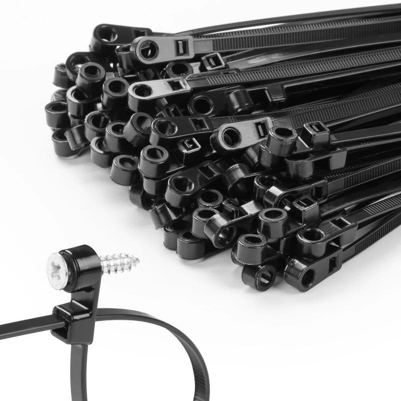 100 units of nylon cable ties with screw holes, for cable organization