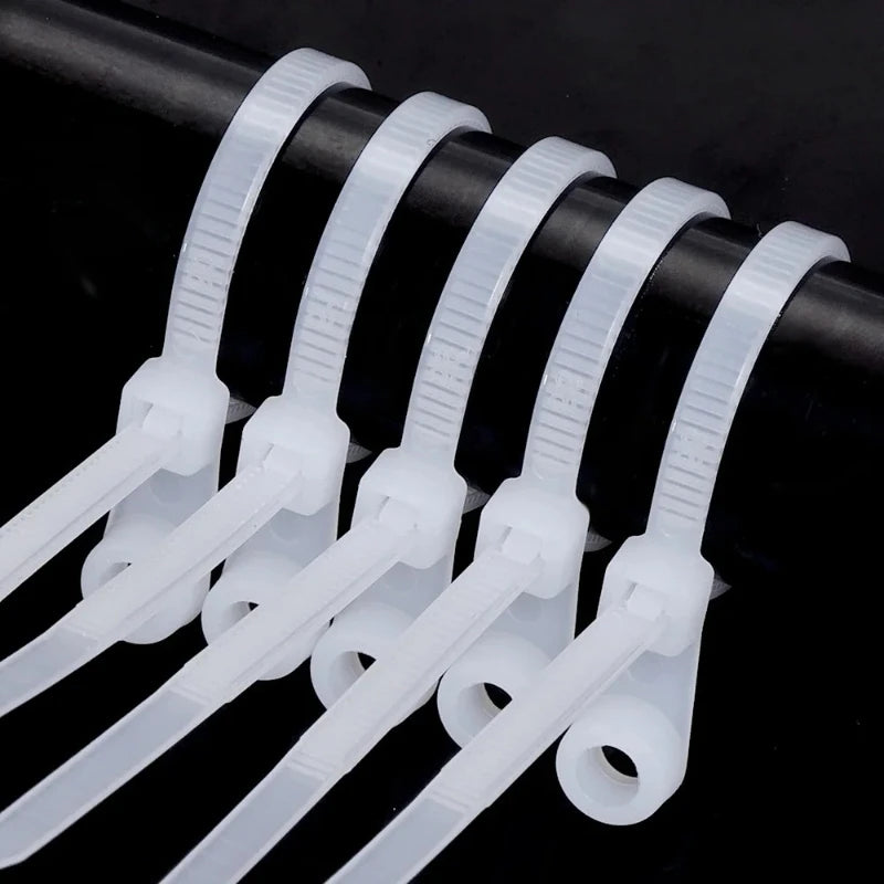100 units of nylon cable ties with screw holes, for cable organization