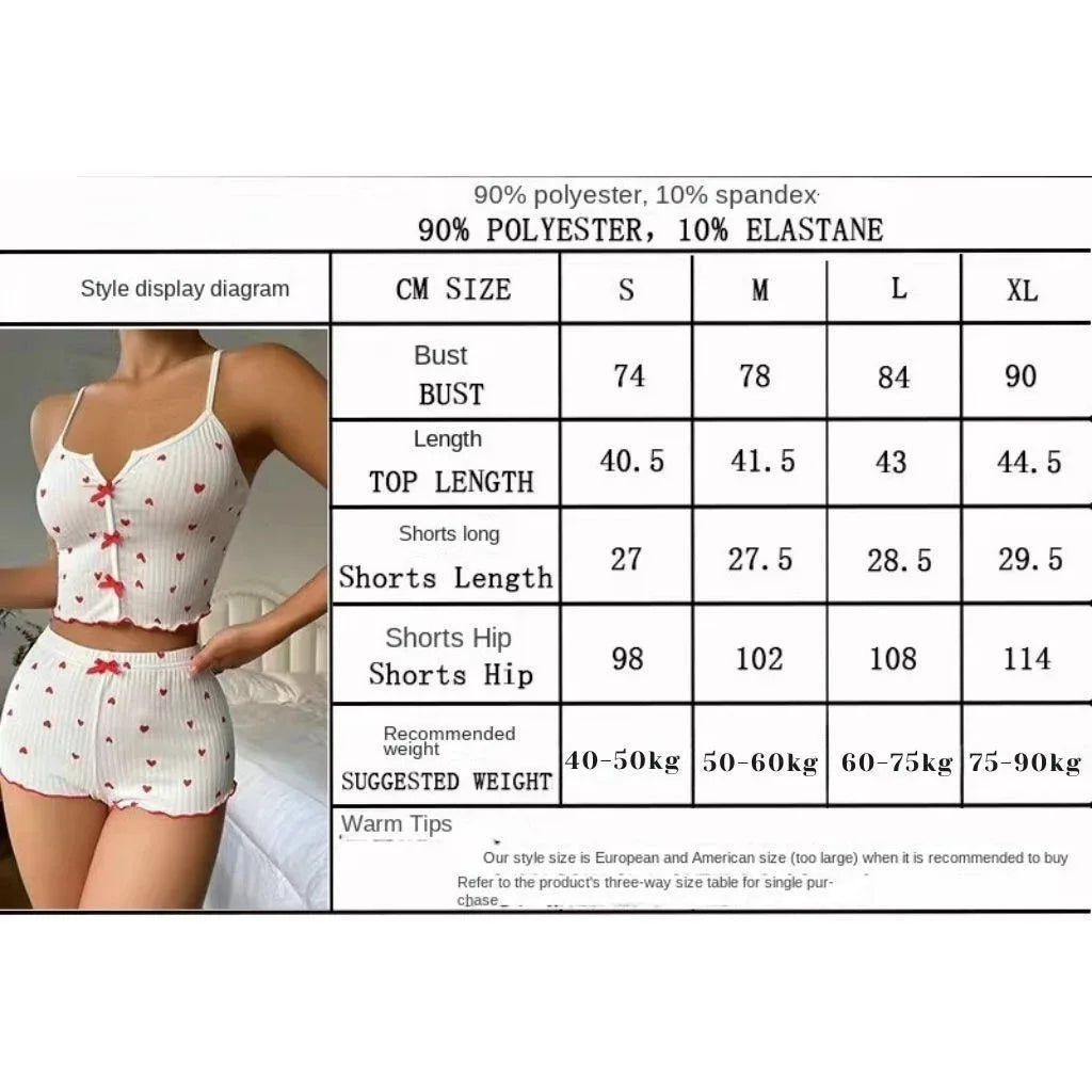 Silk pajama set with heart print
