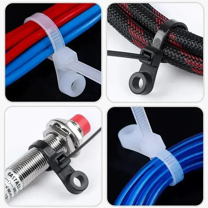 100 units of nylon cable ties with screw holes, for cable organization